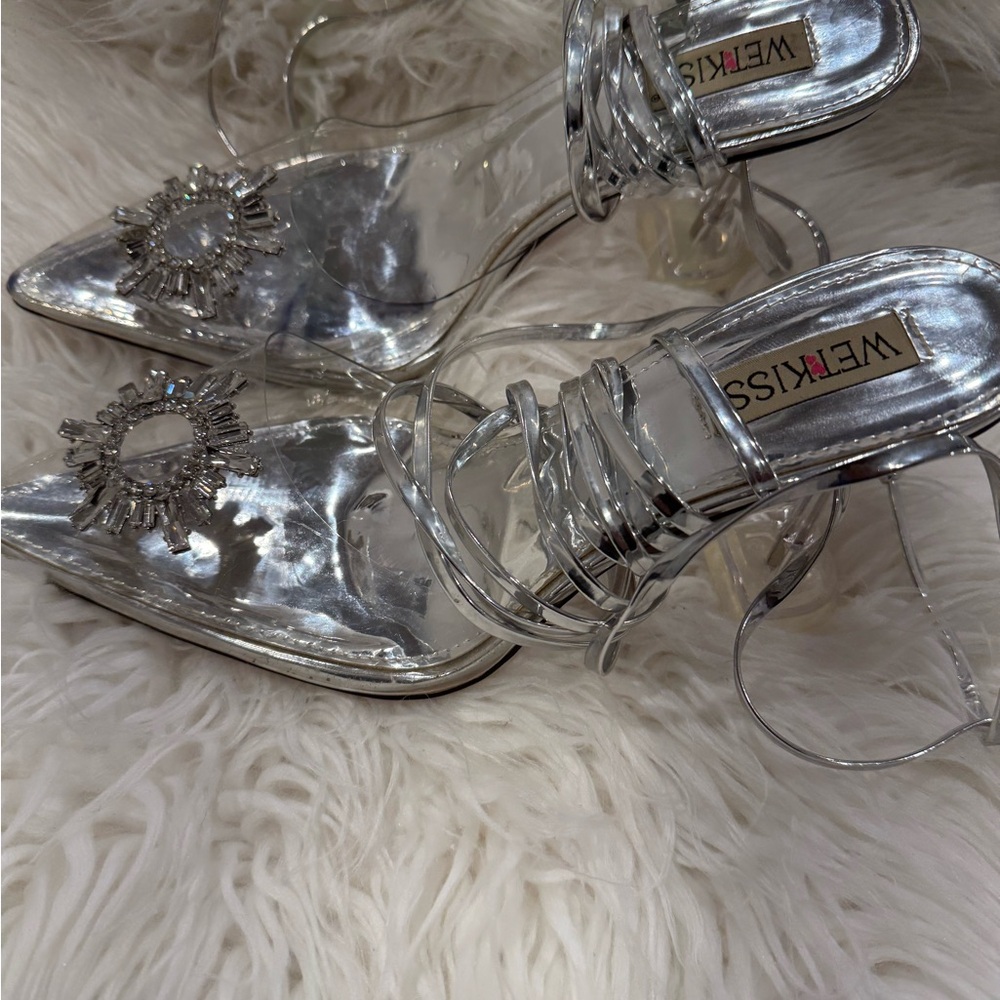 Silver Transparent Heels lace/strap up leg -Size 11